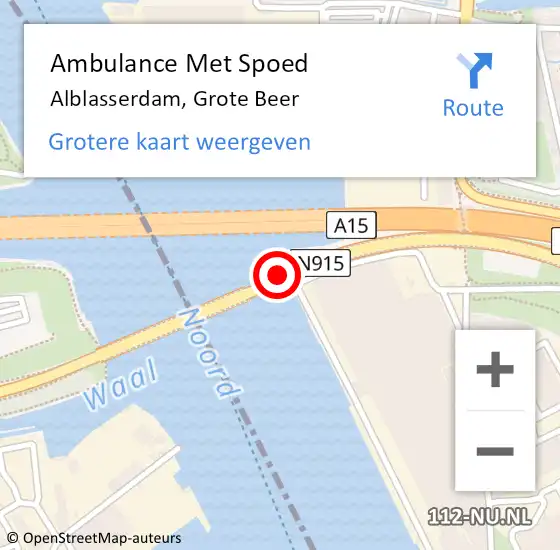 Locatie op kaart van de 112 melding: Ambulance Met Spoed Naar Alblasserdam, Grote Beer op 12 mei 2024 01:36