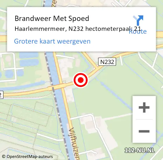 Locatie op kaart van de 112 melding: Brandweer Met Spoed Naar Haarlemmermeer, N232 hectometerpaal: 21 op 12 mei 2024 01:40