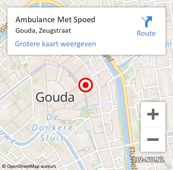 Locatie op kaart van de 112 melding: Ambulance Met Spoed Naar Gouda, Zeugstraat op 12 mei 2024 01:41