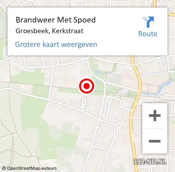 Locatie op kaart van de 112 melding: Brandweer Met Spoed Naar Groesbeek, Kerkstraat op 12 mei 2024 01:51