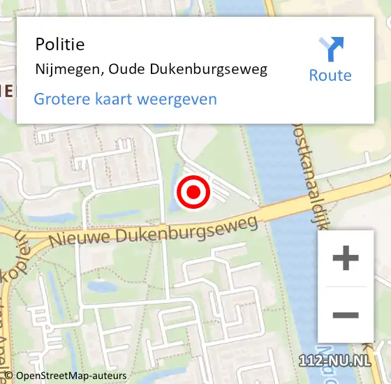 Locatie op kaart van de 112 melding: Politie Nijmegen, Oude Dukenburgseweg op 12 mei 2024 01:53