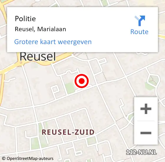 Locatie op kaart van de 112 melding: Politie Reusel, Marialaan op 12 mei 2024 01:59