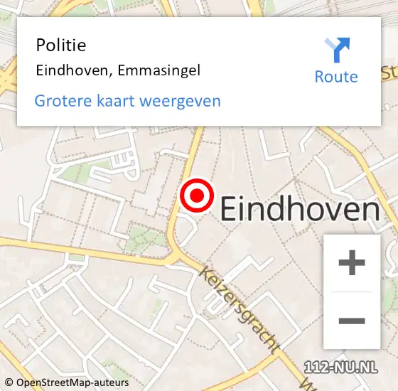 Locatie op kaart van de 112 melding: Politie Eindhoven, Emmasingel op 12 mei 2024 02:04