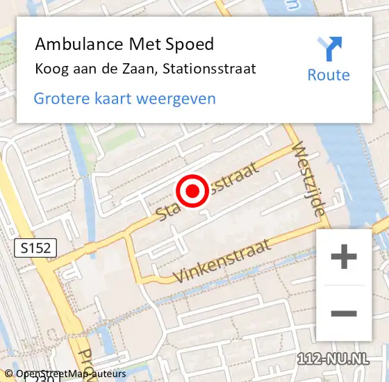 Locatie op kaart van de 112 melding: Ambulance Met Spoed Naar Koog aan de Zaan, Stationsstraat op 12 mei 2024 02:20
