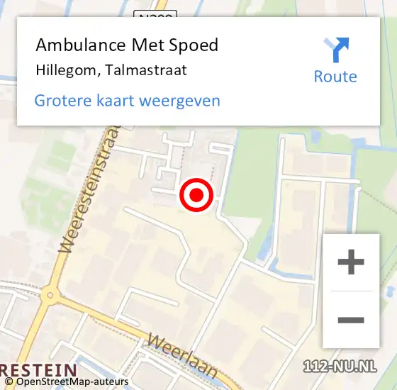 Locatie op kaart van de 112 melding: Ambulance Met Spoed Naar Hillegom, Talmastraat op 12 mei 2024 02:23