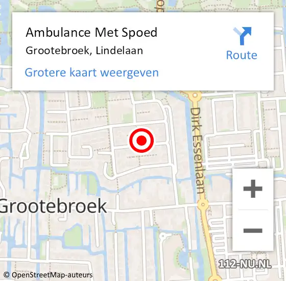 Locatie op kaart van de 112 melding: Ambulance Met Spoed Naar Grootebroek, Lindelaan op 12 mei 2024 02:32