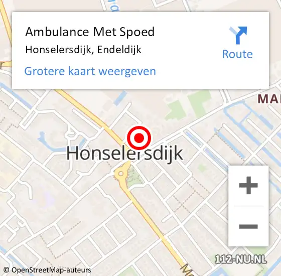 Locatie op kaart van de 112 melding: Ambulance Met Spoed Naar Honselersdijk, Endeldijk op 12 mei 2024 02:46