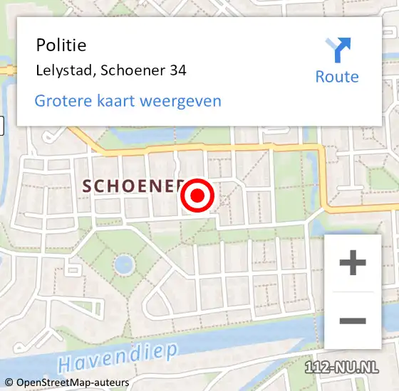 Locatie op kaart van de 112 melding: Politie Lelystad, Schoener 34 op 12 mei 2024 02:58