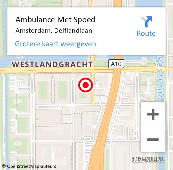 Locatie op kaart van de 112 melding: Ambulance Met Spoed Naar Amsterdam, Delflandlaan op 12 mei 2024 03:02