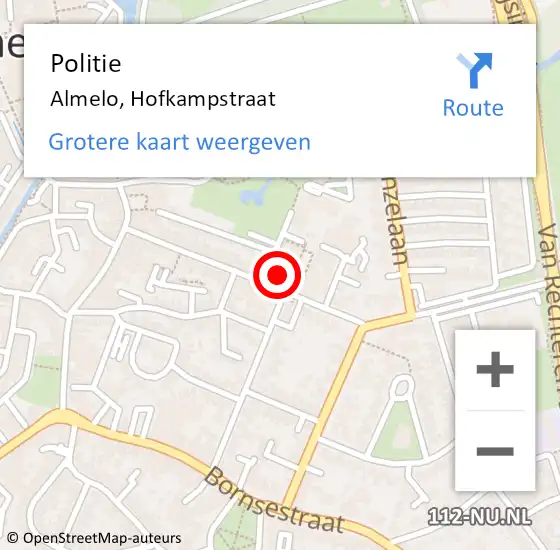 Locatie op kaart van de 112 melding: Politie Almelo, Hofkampstraat op 12 mei 2024 03:13