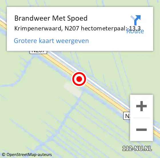 Locatie op kaart van de 112 melding: Brandweer Met Spoed Naar Krimpenerwaard, N207 hectometerpaal: 13,3 op 12 mei 2024 03:35