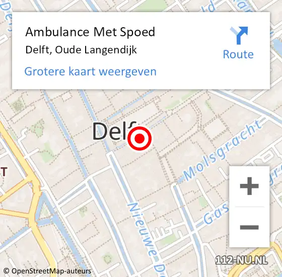 Locatie op kaart van de 112 melding: Ambulance Met Spoed Naar Delft, Oude Langendijk op 12 mei 2024 03:54