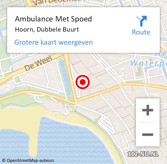 Locatie op kaart van de 112 melding: Ambulance Met Spoed Naar Hoorn, Dubbele Buurt op 12 mei 2024 04:06