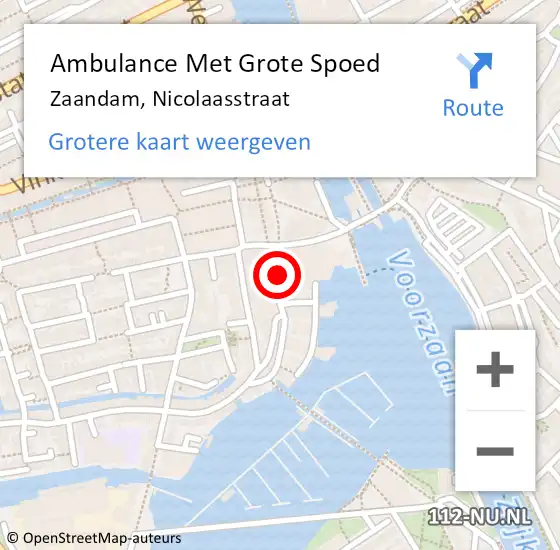 Locatie op kaart van de 112 melding: Ambulance Met Grote Spoed Naar Zaandam, Nicolaasstraat op 12 mei 2024 04:50