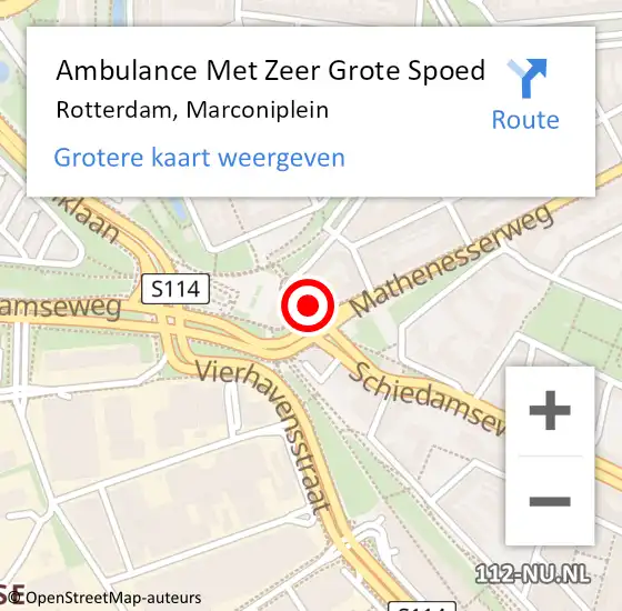 Locatie op kaart van de 112 melding: Ambulance Met Zeer Grote Spoed Naar Rotterdam, Marconiplein op 12 mei 2024 05:59