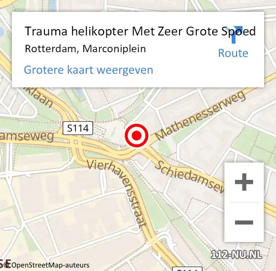 Locatie op kaart van de 112 melding: Trauma helikopter Met Zeer Grote Spoed Naar Rotterdam, Marconiplein op 12 mei 2024 05:59