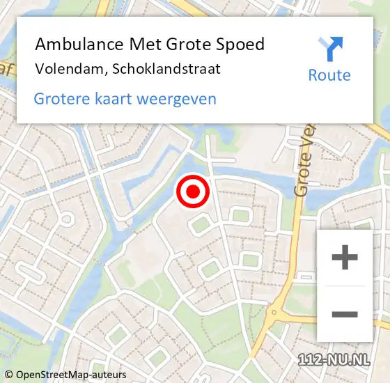 Locatie op kaart van de 112 melding: Ambulance Met Grote Spoed Naar Volendam, Schoklandstraat op 12 mei 2024 06:05