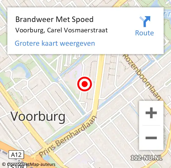 Locatie op kaart van de 112 melding: Brandweer Met Spoed Naar Voorburg, Carel Vosmaerstraat op 12 mei 2024 06:46