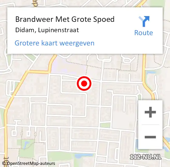 Locatie op kaart van de 112 melding: Brandweer Met Grote Spoed Naar Didam, Lupinenstraat op 12 mei 2024 06:49