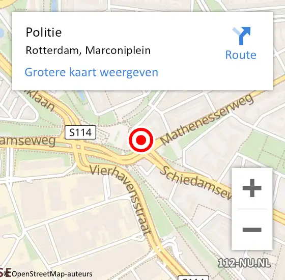 Locatie op kaart van de 112 melding: Politie Rotterdam, Marconiplein op 12 mei 2024 07:01