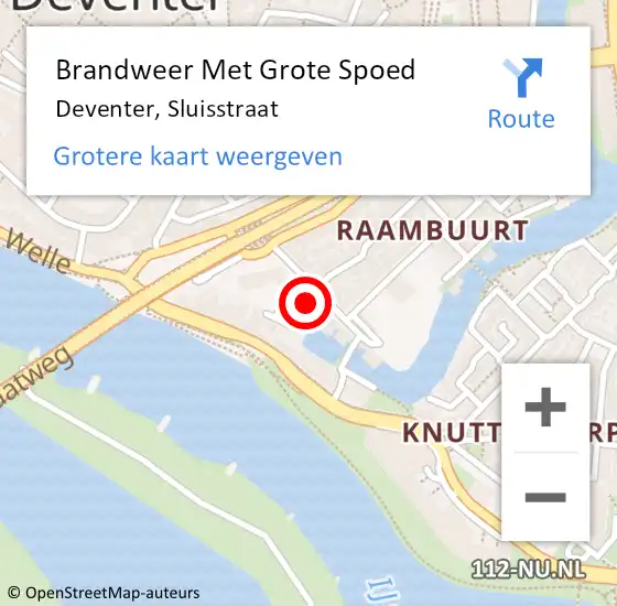 Locatie op kaart van de 112 melding: Brandweer Met Grote Spoed Naar Deventer, Sluisstraat op 12 mei 2024 07:10