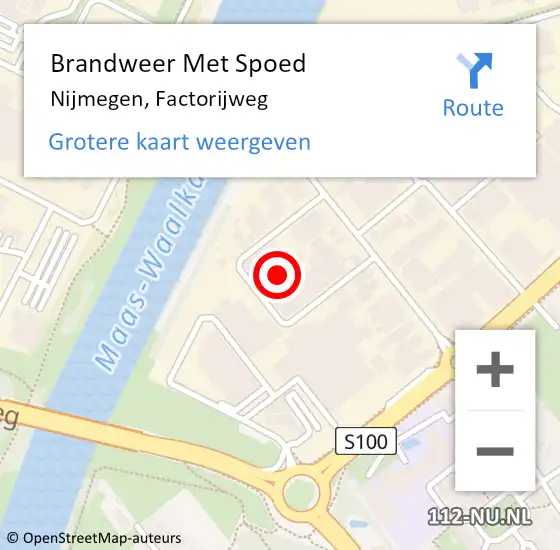 Locatie op kaart van de 112 melding: Brandweer Met Spoed Naar Nijmegen, Factorijweg op 12 mei 2024 07:11