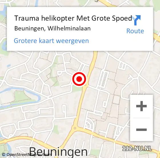 Locatie op kaart van de 112 melding: Trauma helikopter Met Grote Spoed Naar Beuningen, Wilhelminalaan op 12 mei 2024 07:27
