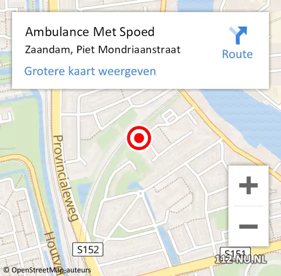 Locatie op kaart van de 112 melding: Ambulance Met Spoed Naar Zaandam, Piet Mondriaanstraat op 12 mei 2024 07:42