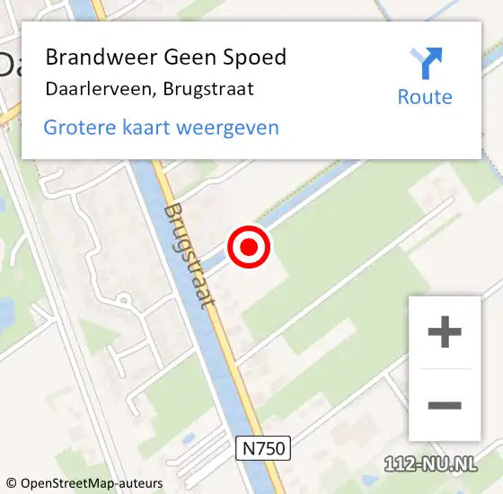 Locatie op kaart van de 112 melding: Brandweer Geen Spoed Naar Daarlerveen, Brugstraat op 12 mei 2024 07:58