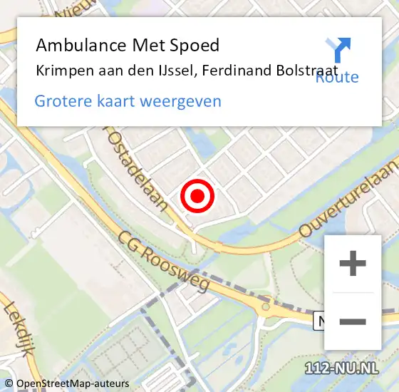 Locatie op kaart van de 112 melding: Ambulance Met Spoed Naar Krimpen aan den IJssel, Ferdinand Bolstraat op 12 mei 2024 08:05