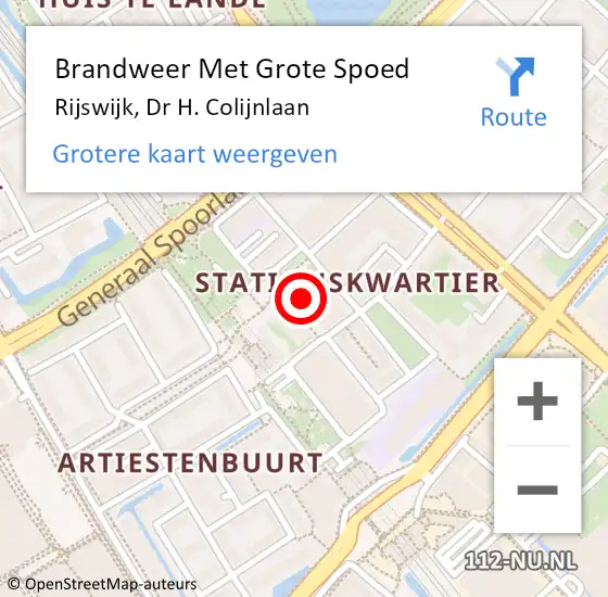 Locatie op kaart van de 112 melding: Brandweer Met Grote Spoed Naar Rijswijk, Dr H. Colijnlaan op 12 mei 2024 08:08