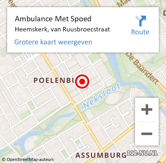 Locatie op kaart van de 112 melding: Ambulance Met Spoed Naar Heemskerk, van Ruusbroecstraat op 12 mei 2024 08:50
