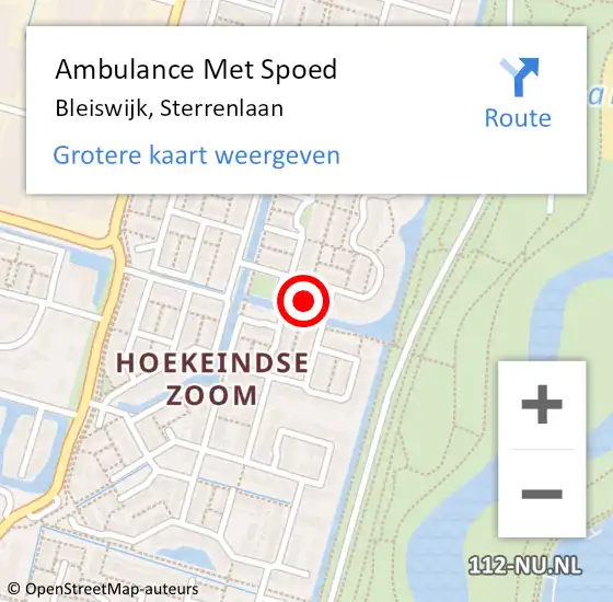 Locatie op kaart van de 112 melding: Ambulance Met Spoed Naar Bleiswijk, Sterrenlaan op 12 mei 2024 08:51