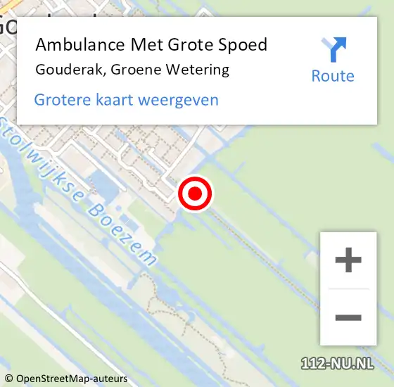 Locatie op kaart van de 112 melding: Ambulance Met Grote Spoed Naar Gouderak, Groene Wetering op 12 mei 2024 08:59