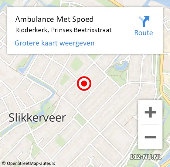 Locatie op kaart van de 112 melding: Ambulance Met Spoed Naar Ridderkerk, Prinses Beatrixstraat op 12 mei 2024 09:34