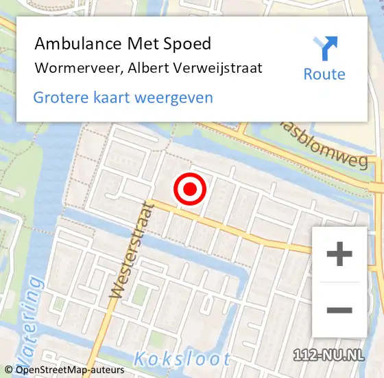 Locatie op kaart van de 112 melding: Ambulance Met Spoed Naar Wormerveer, Albert Verweijstraat op 12 mei 2024 09:39