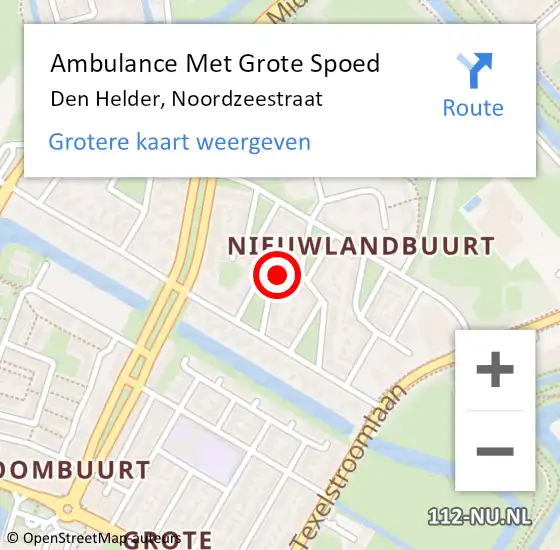 Locatie op kaart van de 112 melding: Ambulance Met Grote Spoed Naar Den Helder, Noordzeestraat op 12 mei 2024 09:42