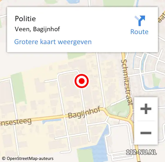 Locatie op kaart van de 112 melding: Politie Veen, Bagijnhof op 12 mei 2024 09:43