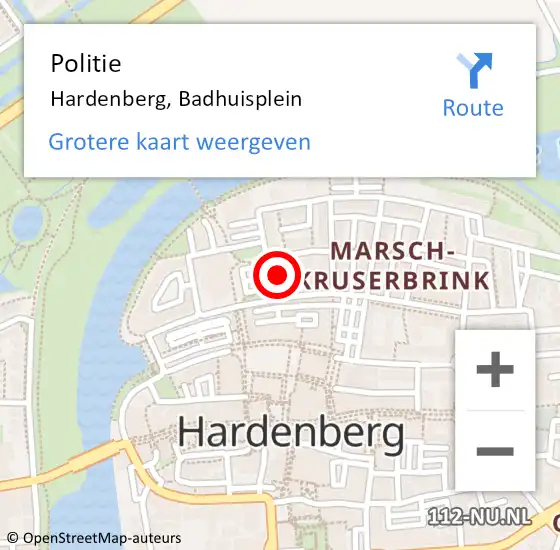 Locatie op kaart van de 112 melding: Politie Hardenberg, Badhuisplein op 12 mei 2024 09:47