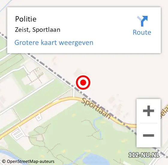 Locatie op kaart van de 112 melding: Politie Zeist, Sportlaan op 12 mei 2024 09:49