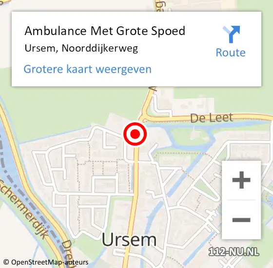 Locatie op kaart van de 112 melding: Ambulance Met Grote Spoed Naar Ursem, Noorddijkerweg op 12 mei 2024 10:00