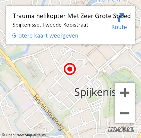 Locatie op kaart van de 112 melding: Trauma helikopter Met Zeer Grote Spoed Naar Spijkenisse, Tweede Kooistraat op 12 mei 2024 10:03