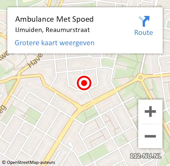 Locatie op kaart van de 112 melding: Ambulance Met Spoed Naar IJmuiden, Reaumurstraat op 12 mei 2024 10:23