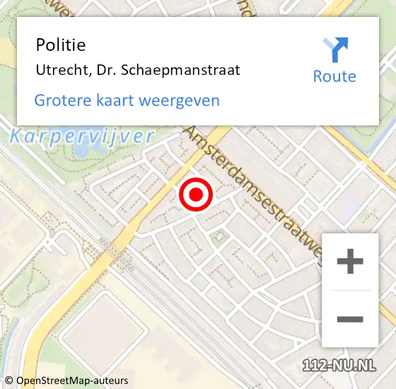 Locatie op kaart van de 112 melding: Politie Utrecht, Dr. Schaepmanstraat op 12 mei 2024 10:33