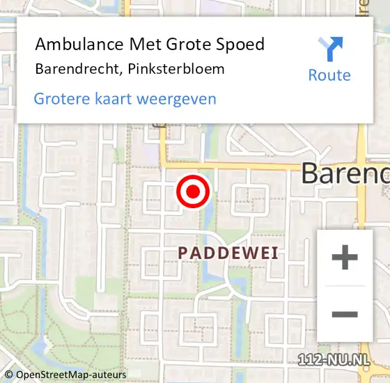 Locatie op kaart van de 112 melding: Ambulance Met Grote Spoed Naar Barendrecht, Pinksterbloem op 12 mei 2024 10:39