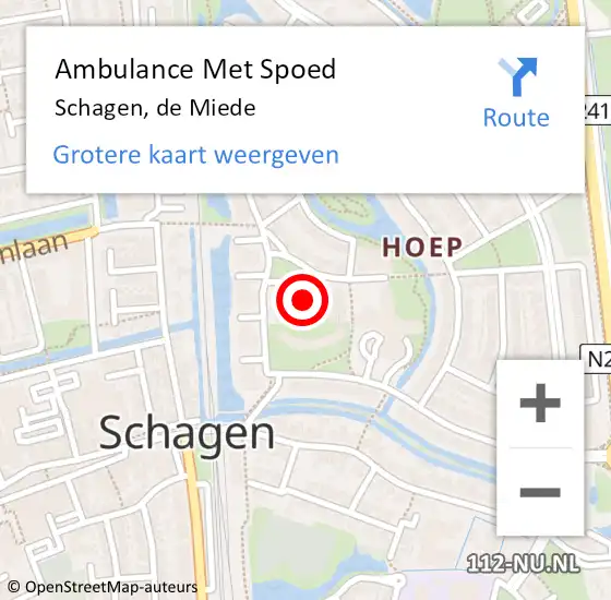 Locatie op kaart van de 112 melding: Ambulance Met Spoed Naar Schagen, de Miede op 12 mei 2024 10:39