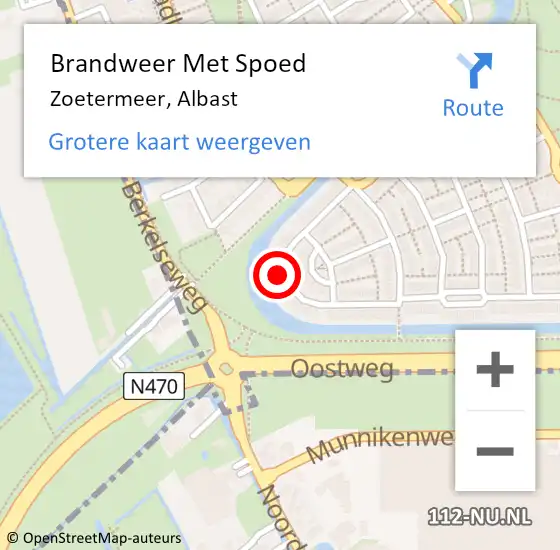 Locatie op kaart van de 112 melding: Brandweer Met Spoed Naar Zoetermeer, Albast op 12 mei 2024 10:58