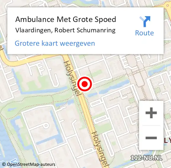 Locatie op kaart van de 112 melding: Ambulance Met Grote Spoed Naar Vlaardingen, Robert Schumanring op 12 mei 2024 11:04