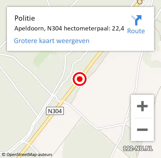 Locatie op kaart van de 112 melding: Politie Apeldoorn, N304 hectometerpaal: 22,4 op 12 mei 2024 11:10