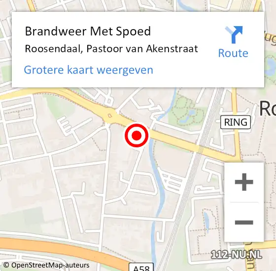 Locatie op kaart van de 112 melding: Brandweer Met Spoed Naar Roosendaal, Pastoor van Akenstraat op 12 mei 2024 11:16